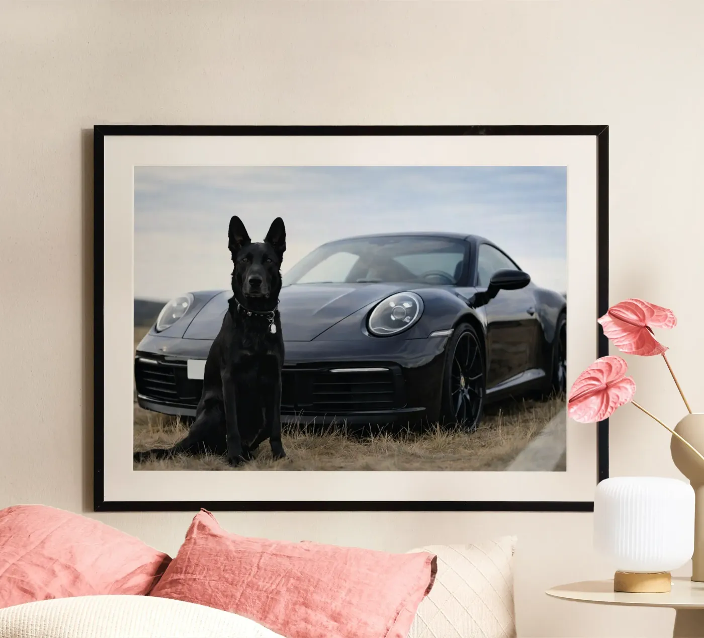 cane nero e auto poster da Deemoll