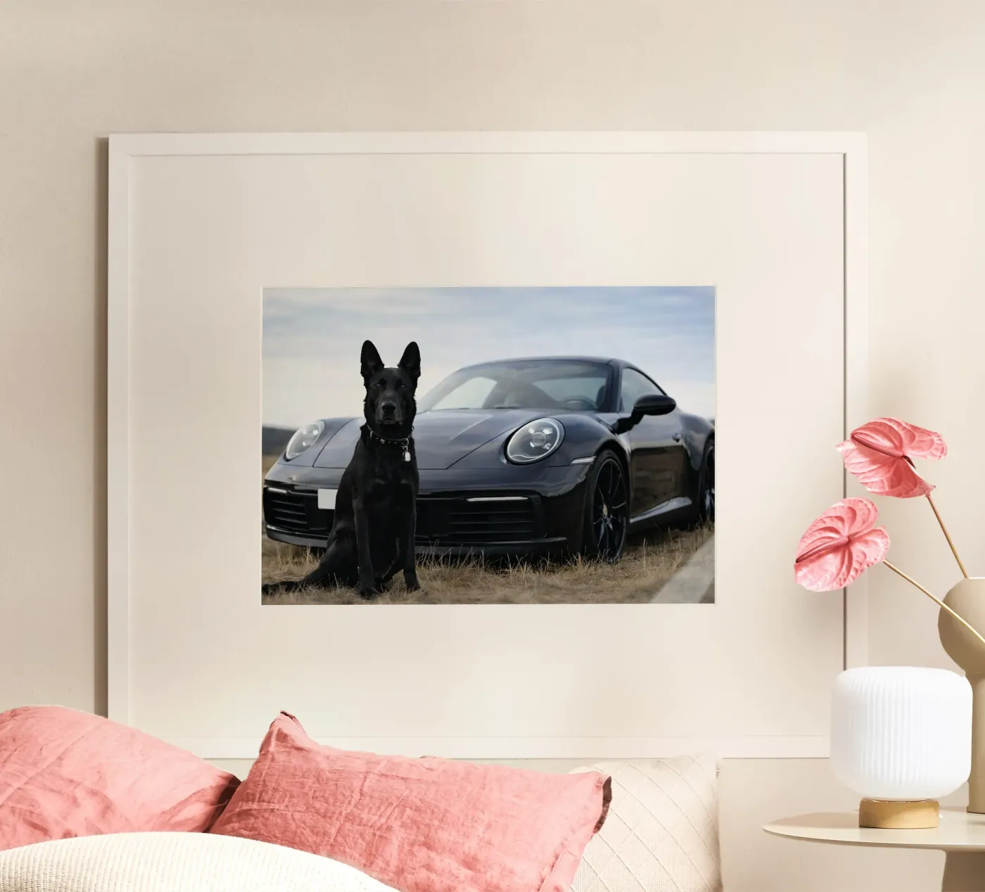 cane nero e auto poster da Deemoll