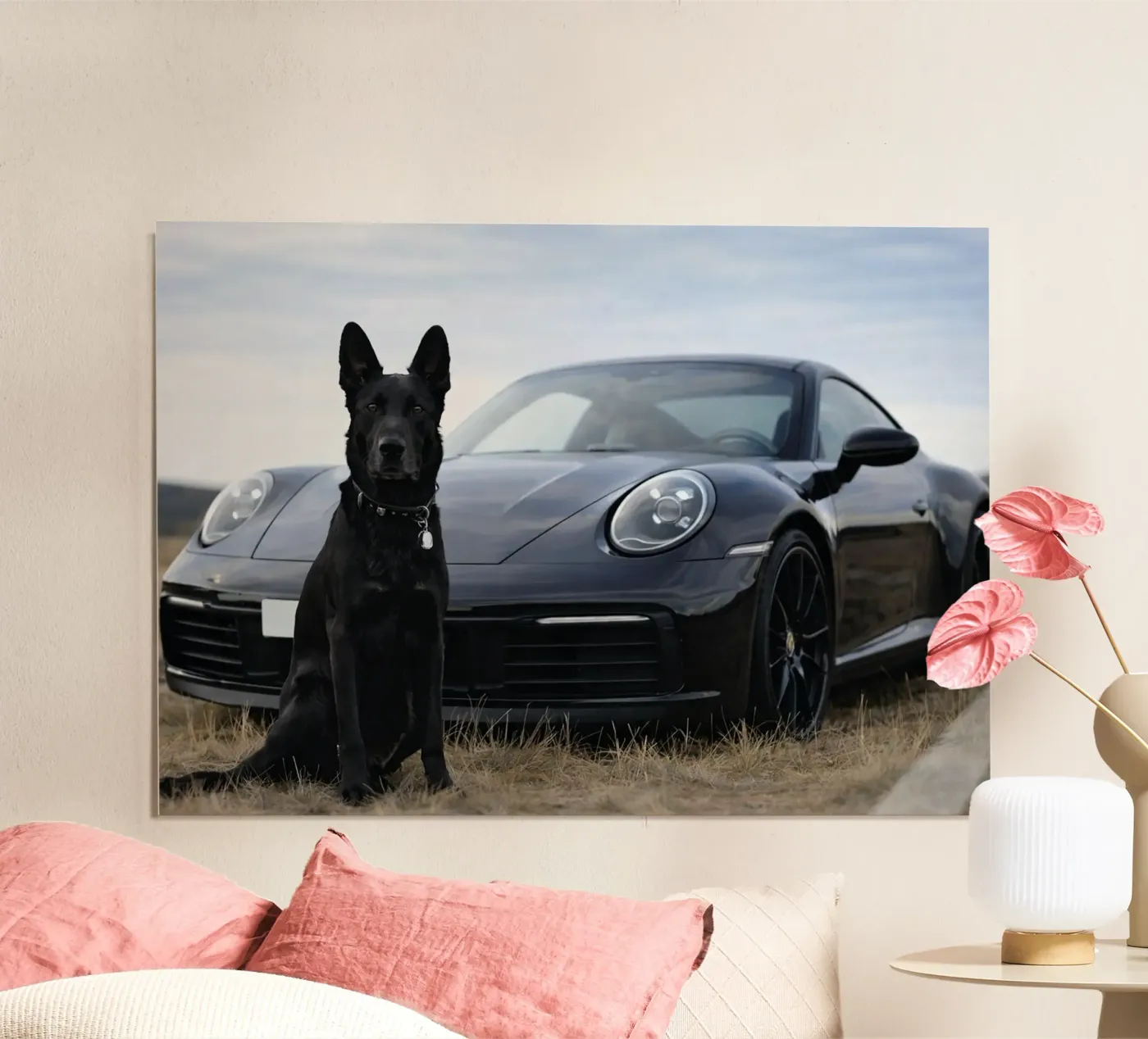 cane nero e auto poster da Deemoll