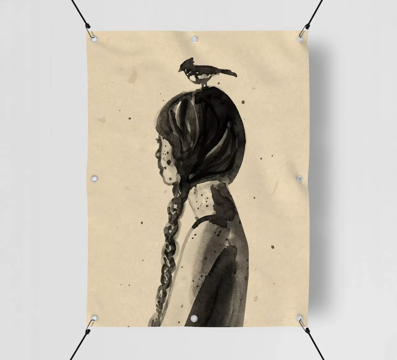 Girl with Bird telo in pvc da Illustration Raissa Oltmanns