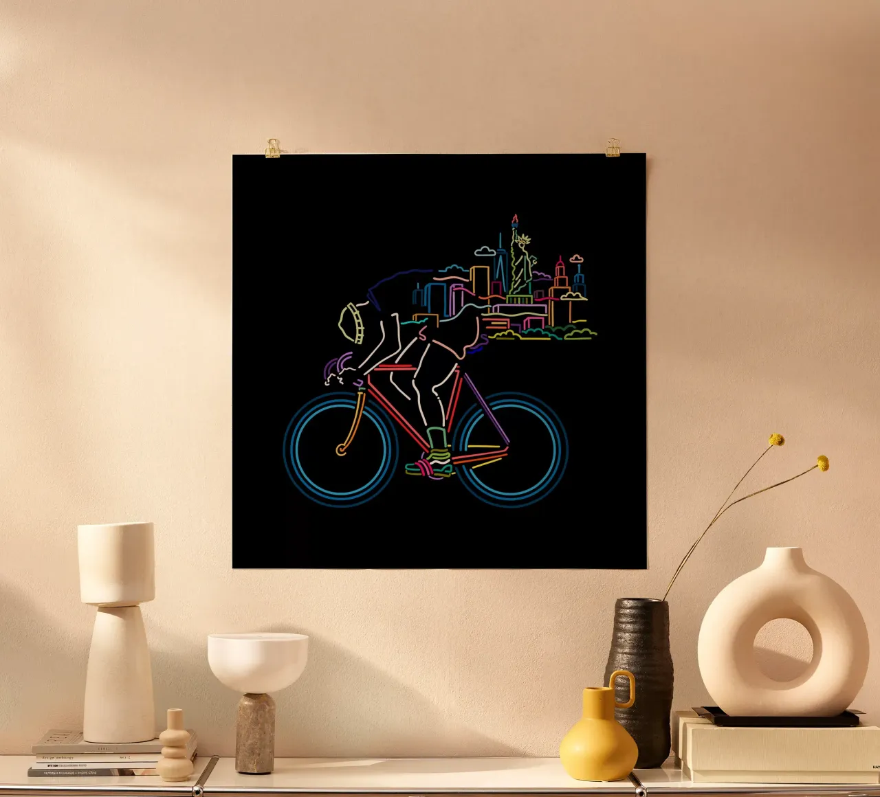 NY in bicicletta poster con telaio in legno da The Cyclist