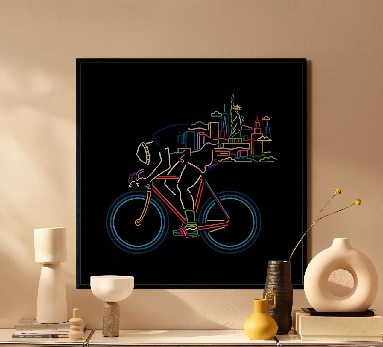 NY in bicicletta poster con telaio in legno da The Cyclist