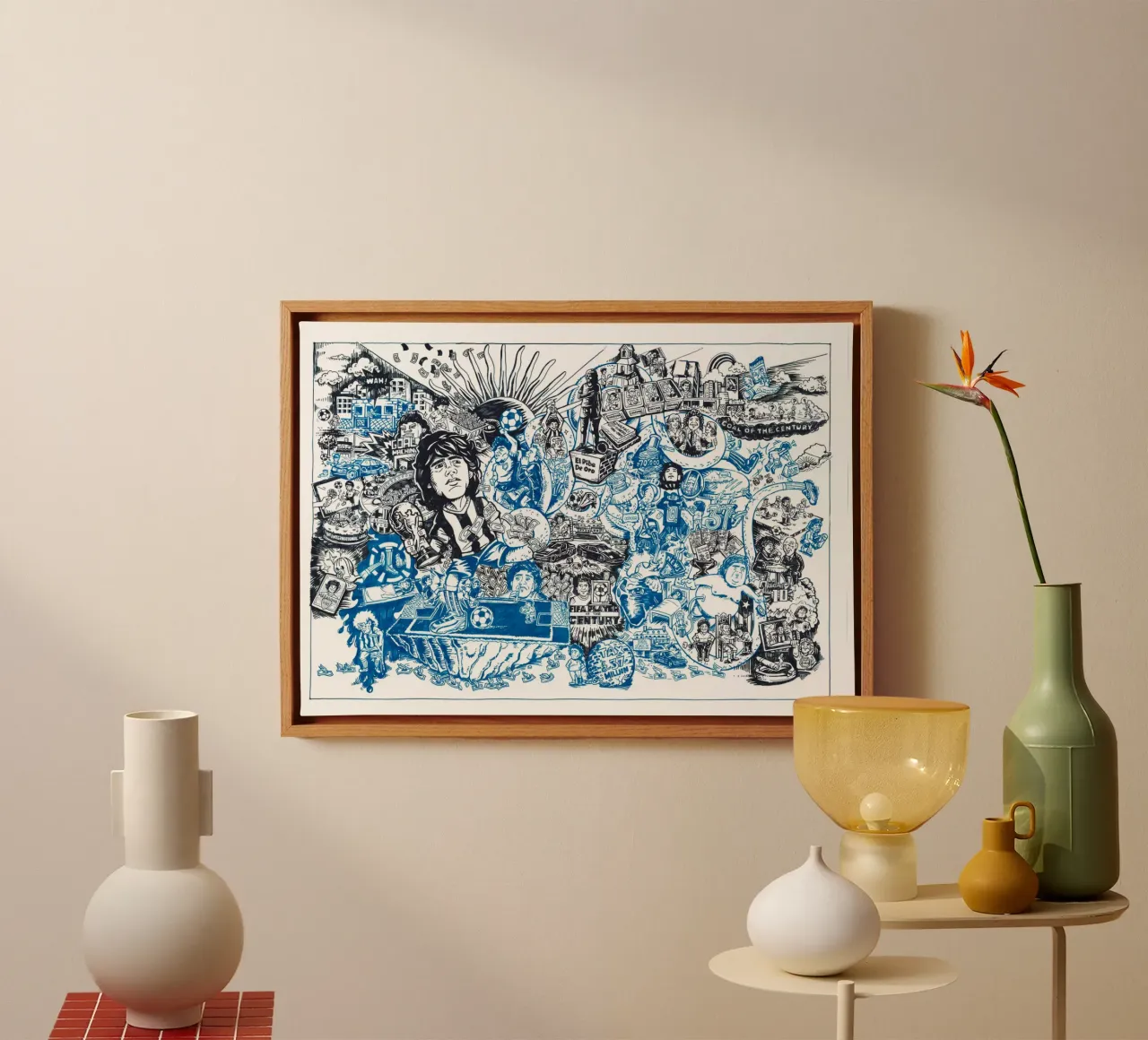 Diego Maradona - Der leidenschaftliche Gott Leinwand mit Schattenfugenrahmen von Artascy Art