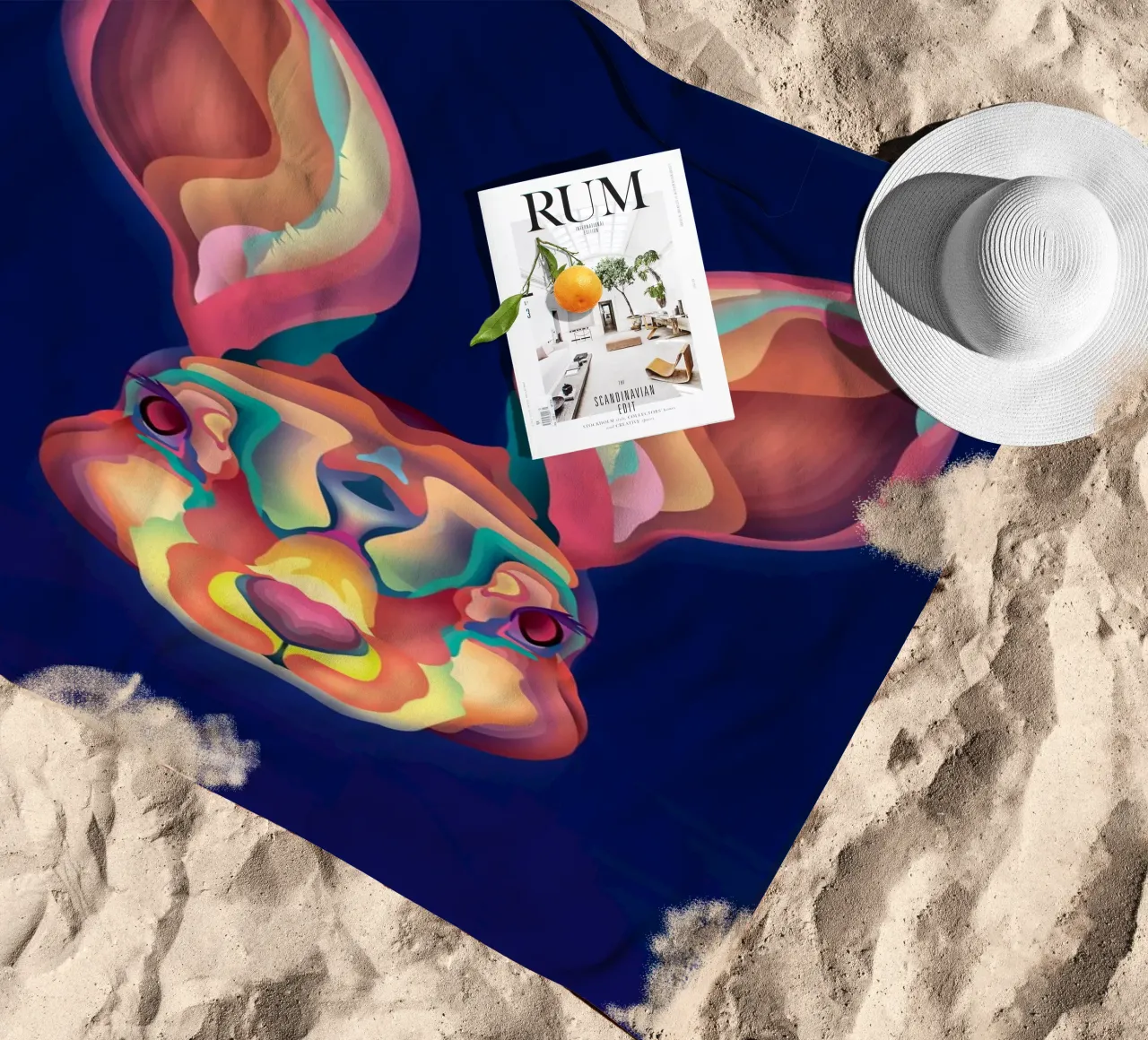 Tierkreiszeichen Kaninchen Strandtuch von Artascy Art