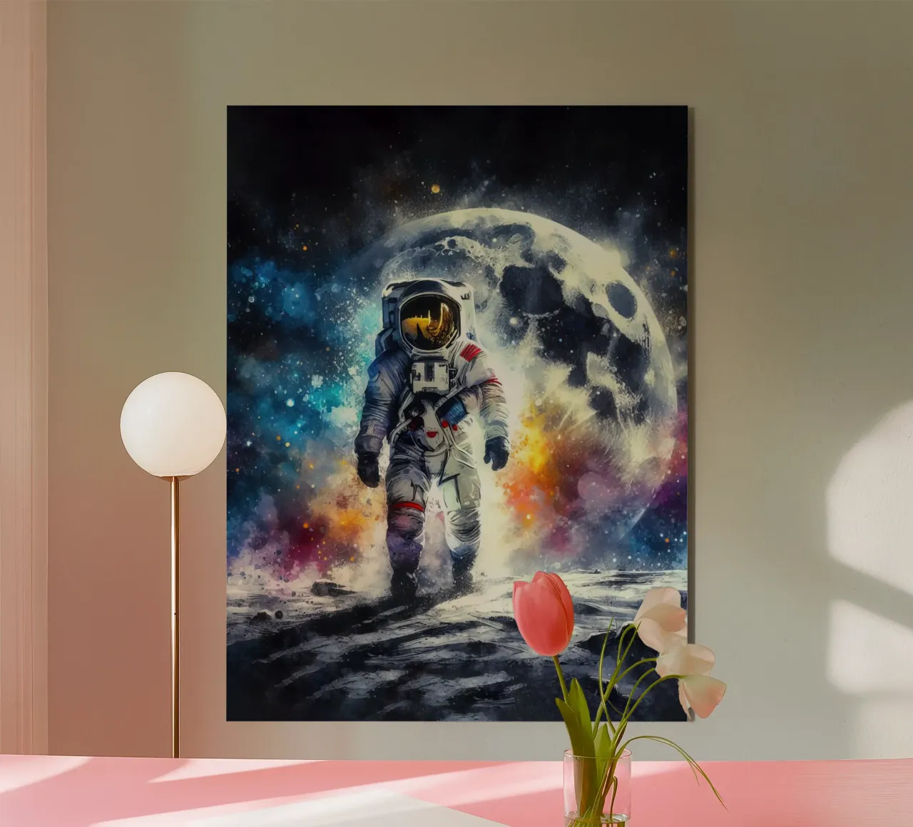 Astronauta in acquerello alluminio dibond da ARTVI-SHOP