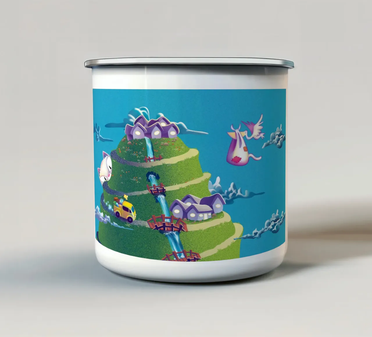Il gatto e la montagna verde tazza in smalto da Artascy Art