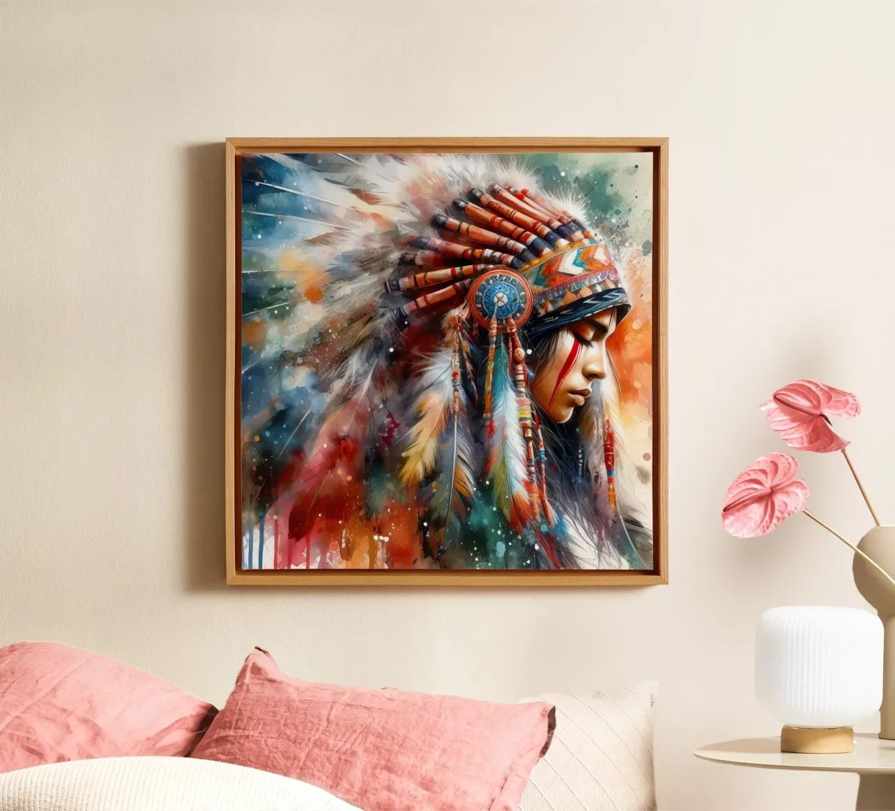 inheemse amerikaanse indiaan canvas met Baklijst van 🎁 ARTVI-SHOP