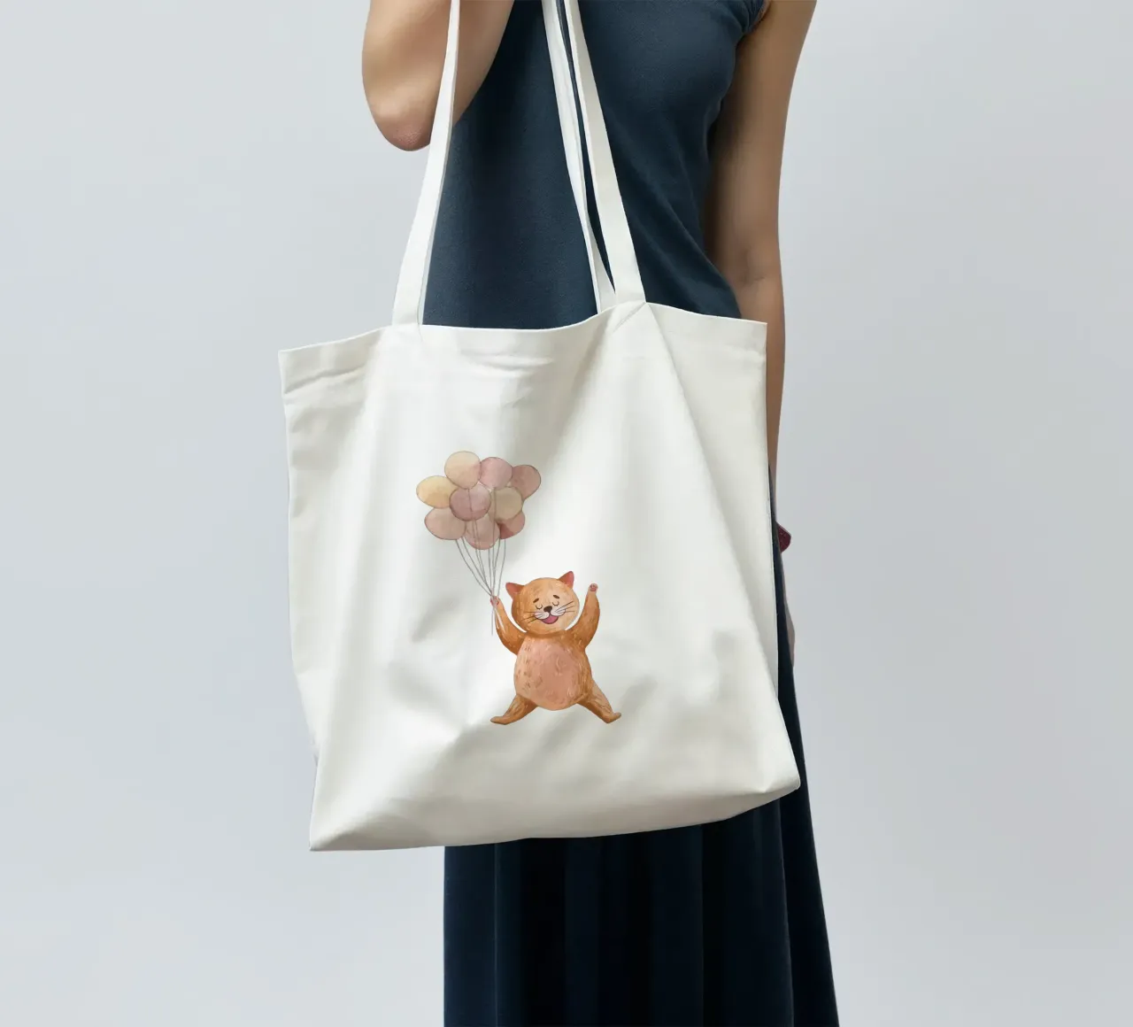 L'avventura di Kitty in mongolfiera borsa in juta da Doodle Dreams Art