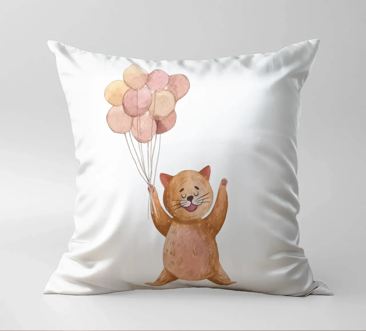 L'avventura di Kitty in mongolfiera cuscino da Doodle Dreams Art