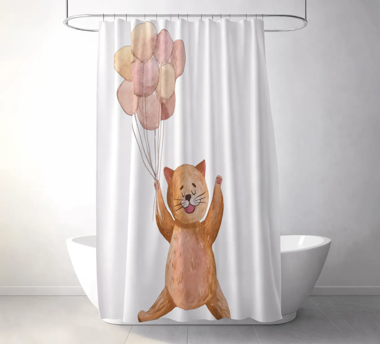 L'avventura di Kitty in mongolfiera tenda da doccia da Doodle Dreams Art