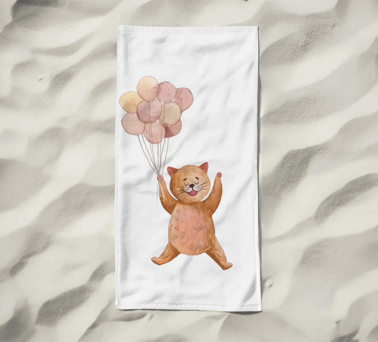 L'avventura di Kitty in mongolfiera telo mare da Doodle Dreams Art
