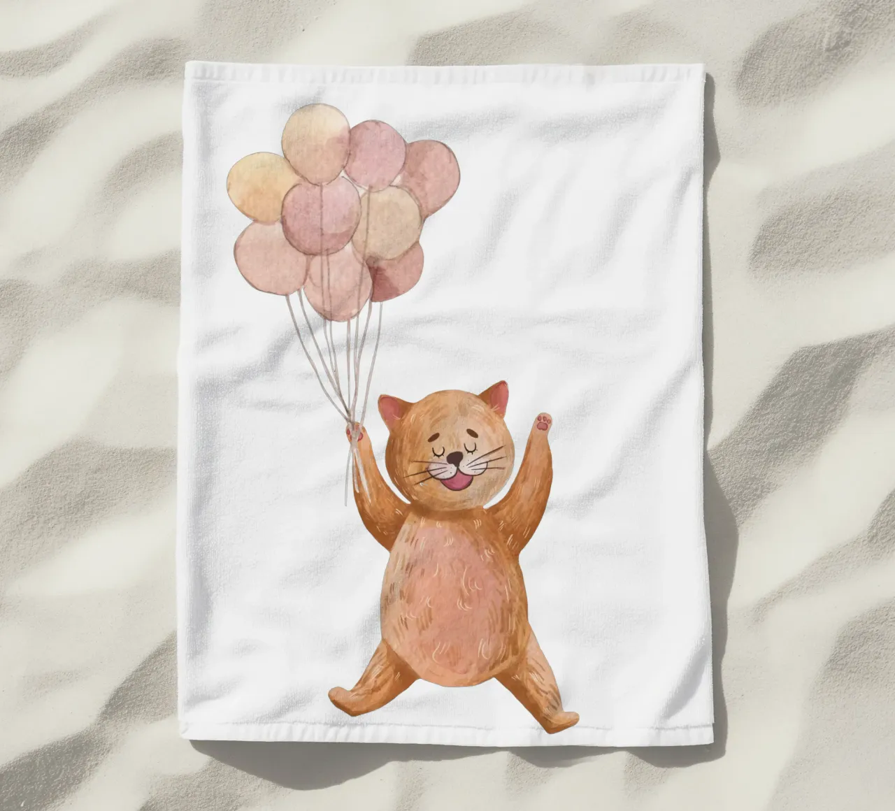 L'avventura di Kitty in mongolfiera telo mare da Doodle Dreams Art