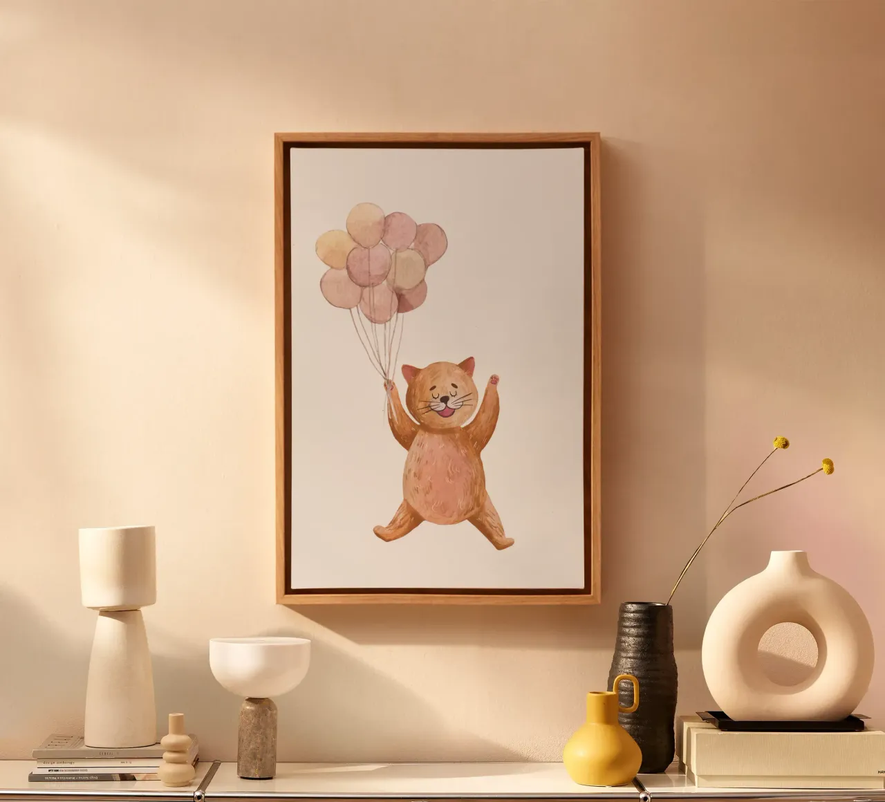 L'avventura di Kitty in mongolfiera tela con Cornice a cassetta da Doodle Dreams Art