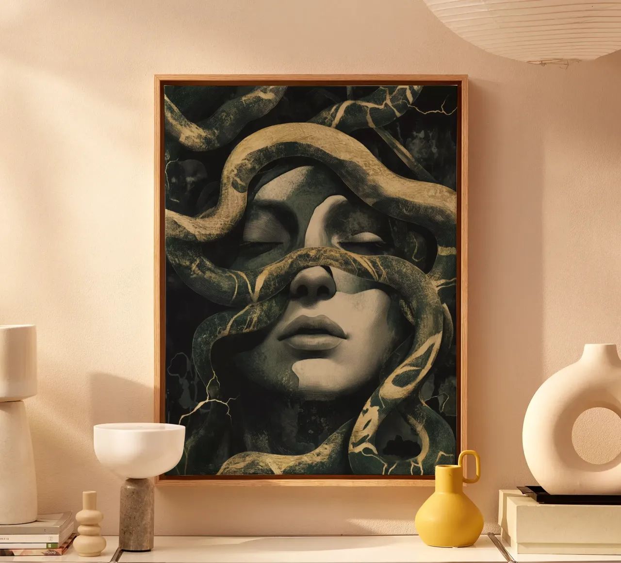 Dreaming woman canvas with Floater frame by Katja Stehle Design
