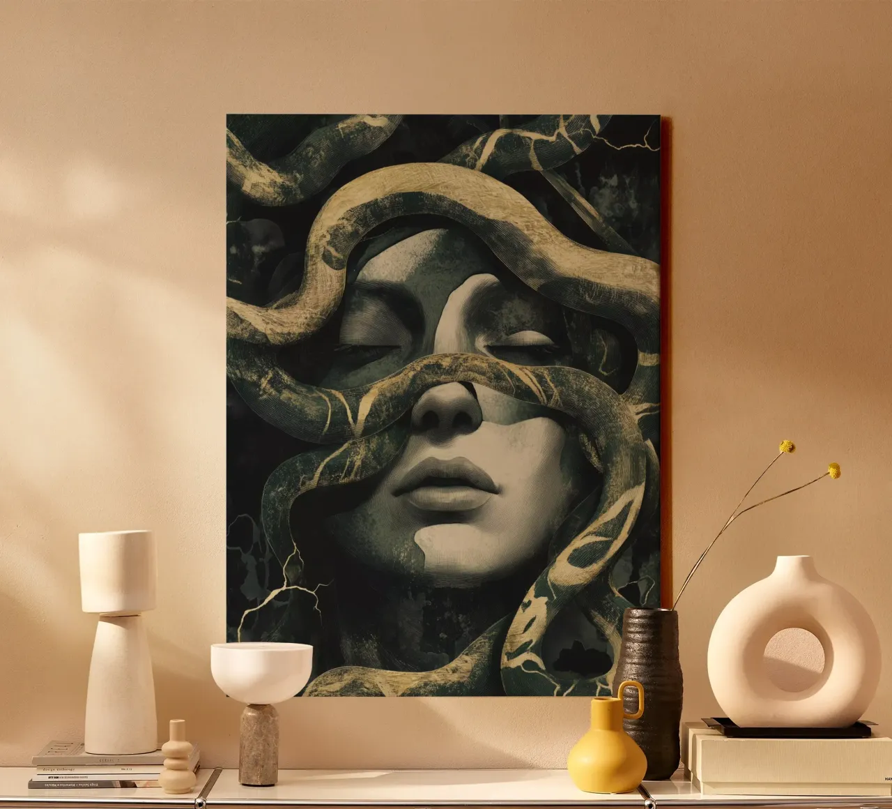 Dreaming woman canvas with Floater frame by Katja Stehle Design