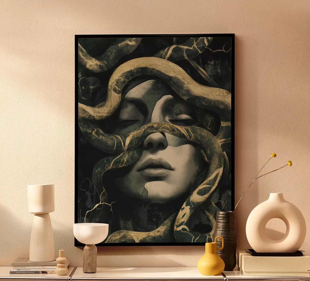 Dreaming woman poster with aluminum frame by Katja Stehle Design