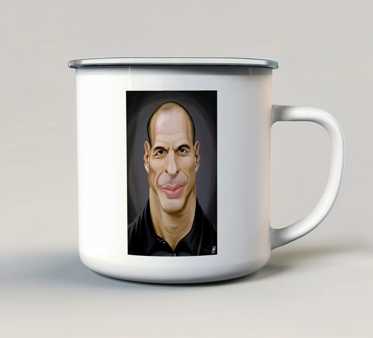 Yanis Varoufakis tazza in smalto da Rob Art | Illustration
