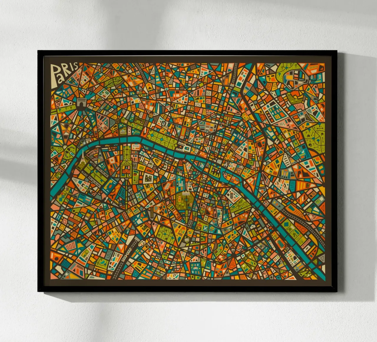 Mappa stradale di Parigi poster con telaio in alluminio da Jazzberry Blue