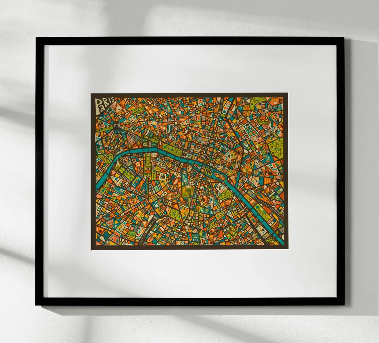 Mappa stradale di Parigi poster con telaio in alluminio da Jazzberry Blue