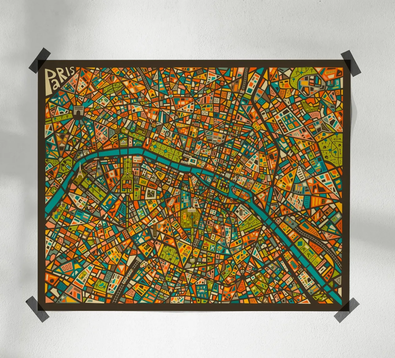 Mappa stradale di Parigi poster con telaio in alluminio da Jazzberry Blue