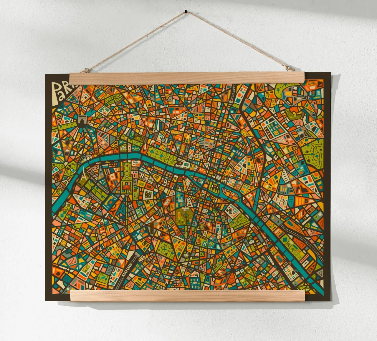 Mappa stradale di Parigi poster con telaio in alluminio da Jazzberry Blue