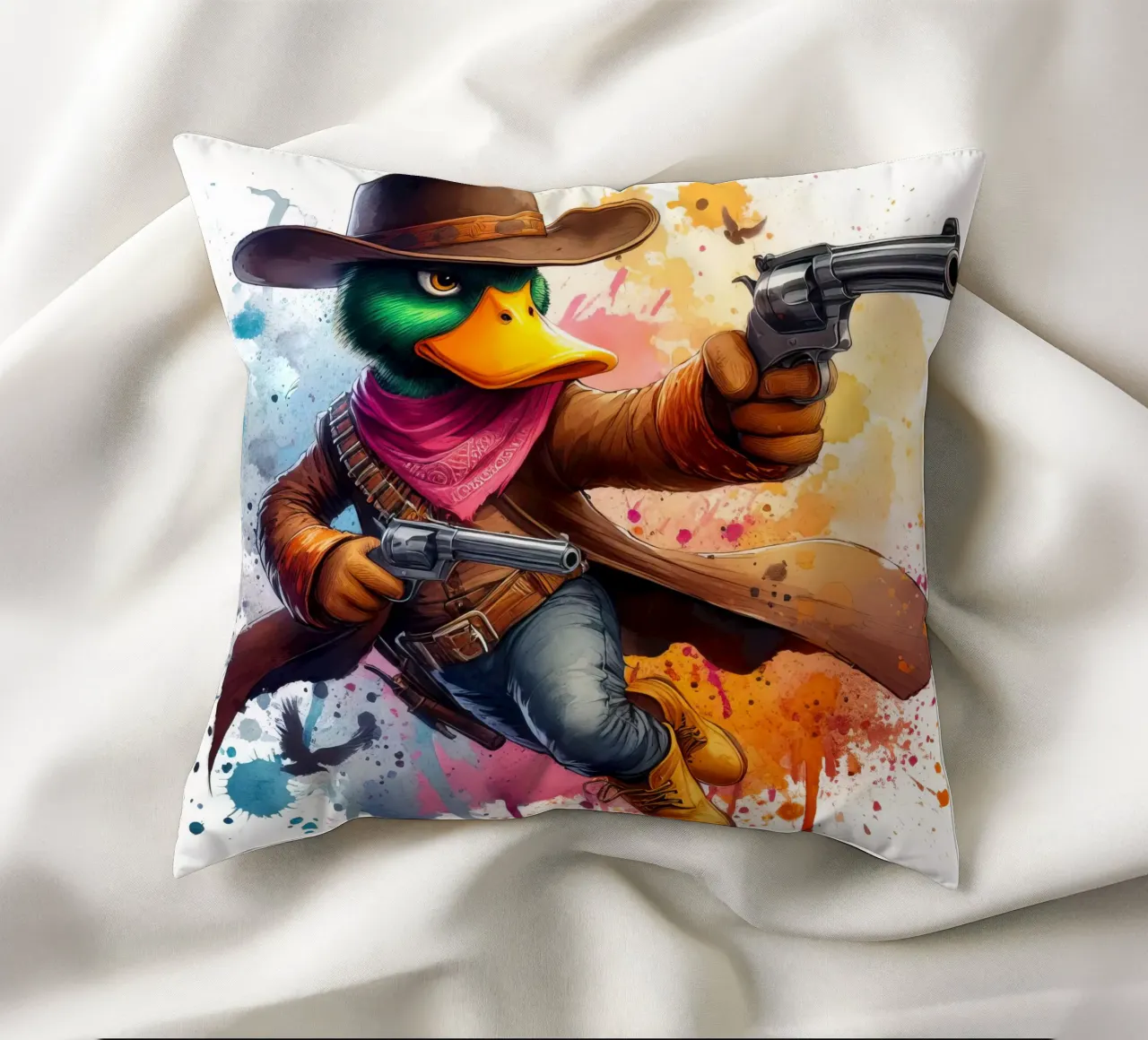 The Gunslinger Duck decorative cushion by 🎁 ARTVI-SHOP