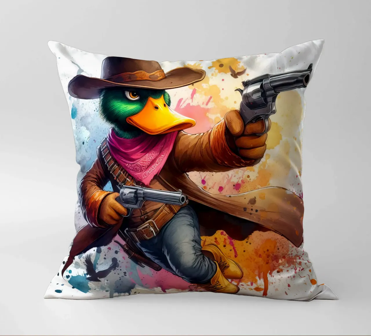 The Gunslinger Duck decorative cushion by 🎁 ARTVI-SHOP