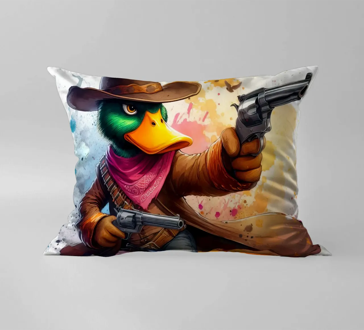 The Gunslinger Duck decorative cushion by 🎁 ARTVI-SHOP