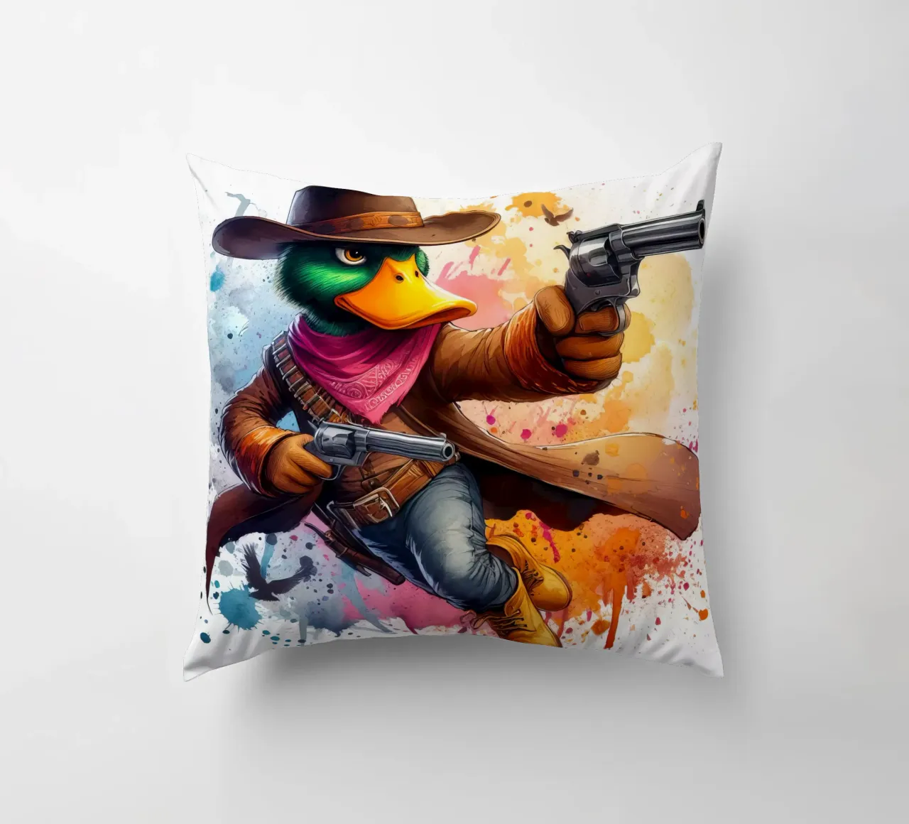 The Gunslinger Duck decorative cushion by 🎁 ARTVI-SHOP