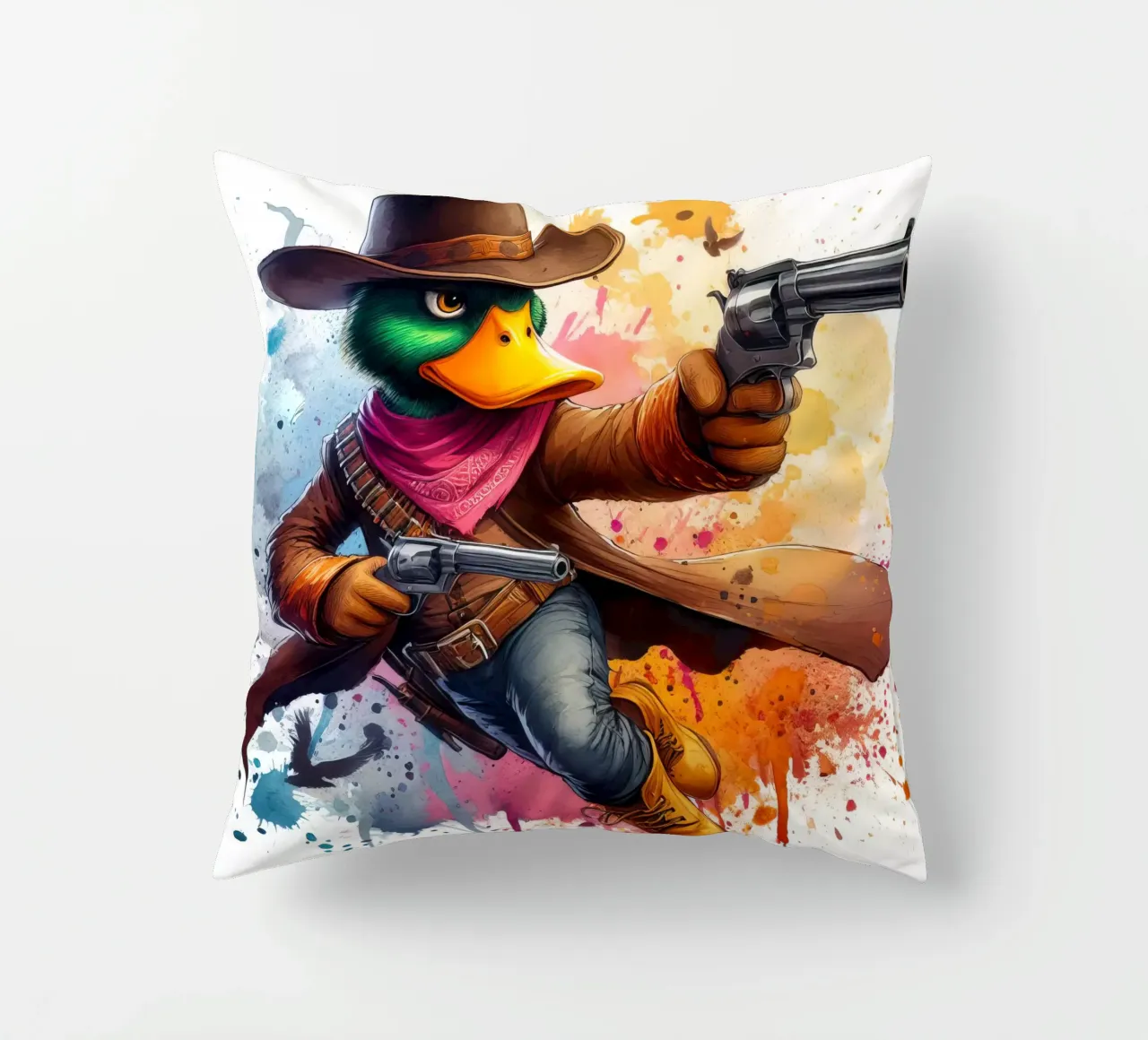 The Gunslinger Duck decorative cushion by 🎁 ARTVI-SHOP
