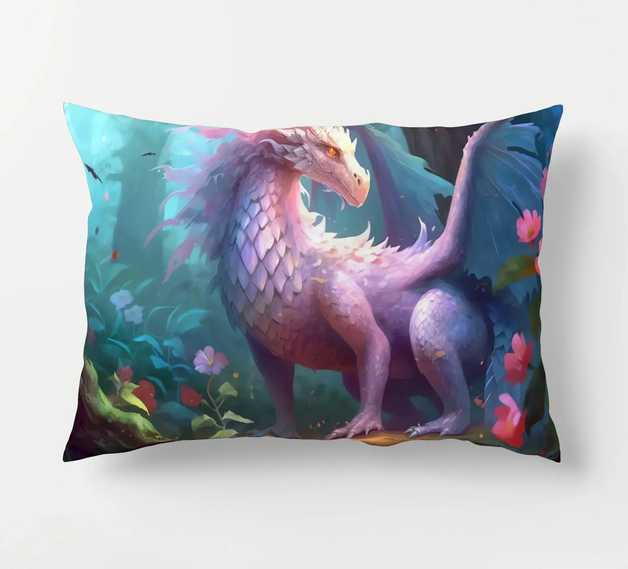 Dragon dans une forêt fleurie cuscino da Théïa's Fantasia World