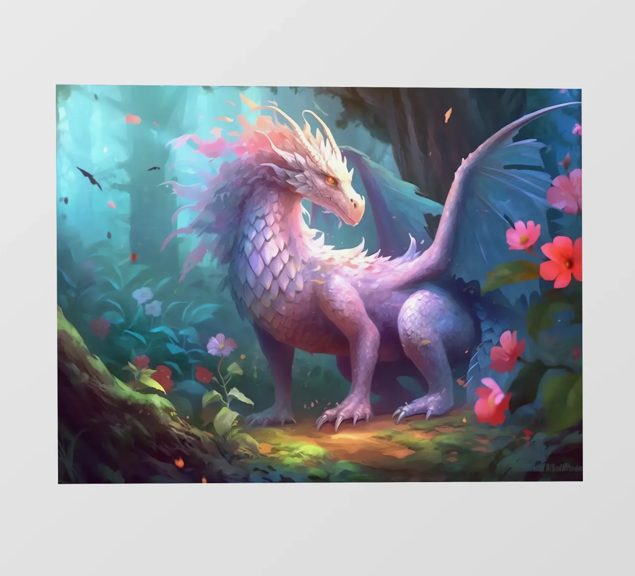 Dragon dans une forêt fleurie telo in pvc da Théïa's Fantasia World