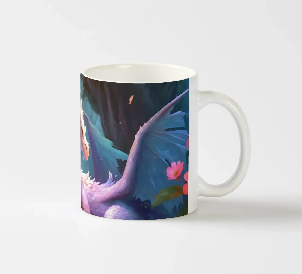 Dragon dans une forêt fleurie tazza in ceramica da Théïa's Fantasia World