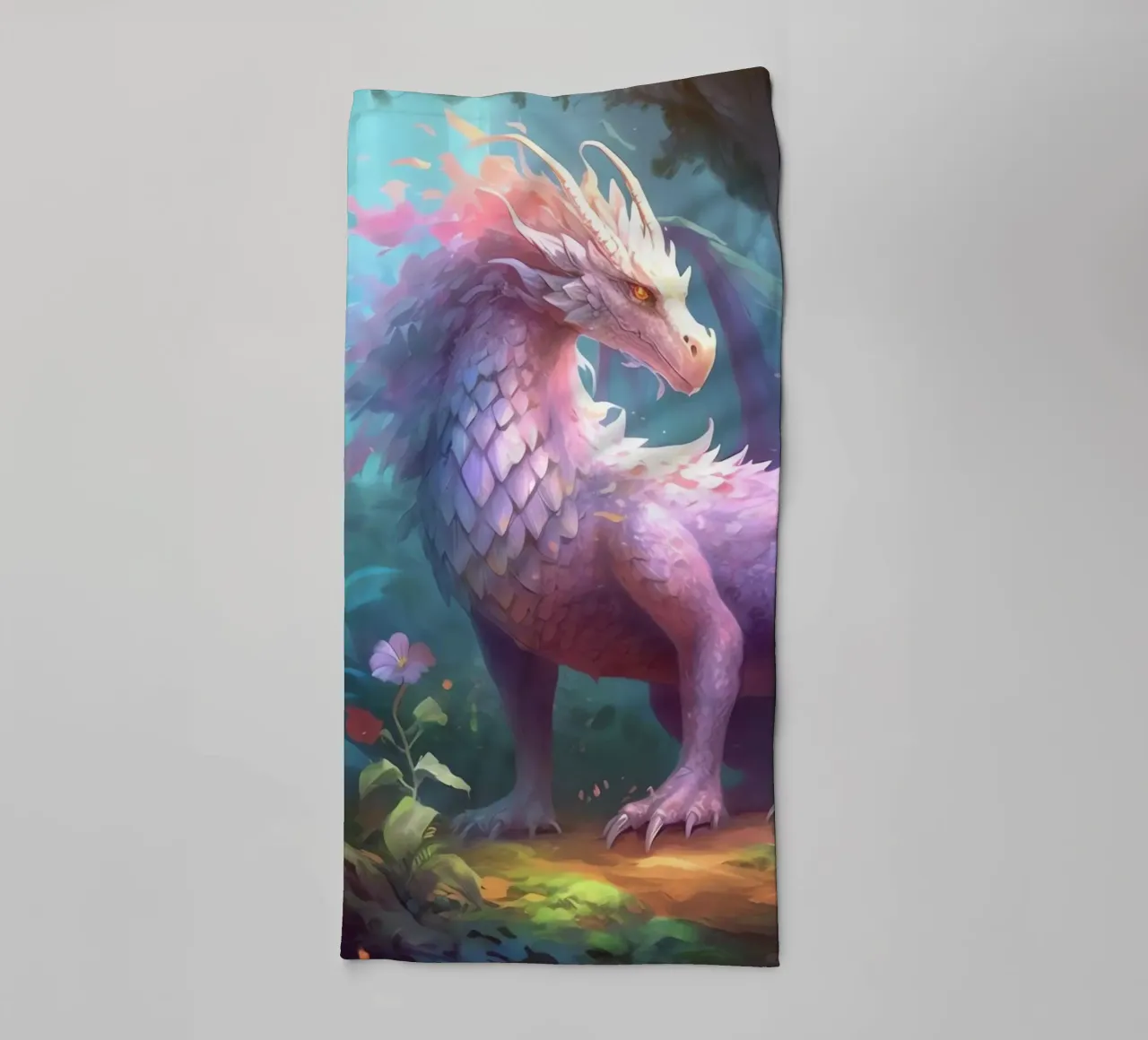 Dragon dans une forêt fleurie asciugamano da bagno da Théïa's Fantasia World