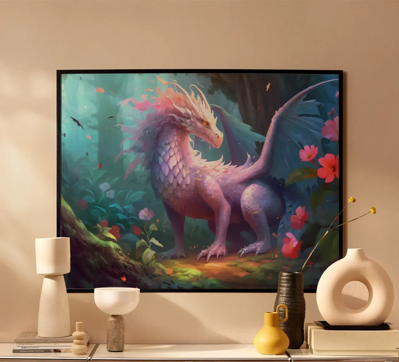 Dragon dans une forêt fleurie carta hahnemühle da Théïa's Fantasia World