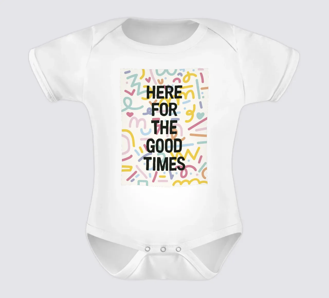 Here For The Good Times short-sleeve baby romper by The Native State