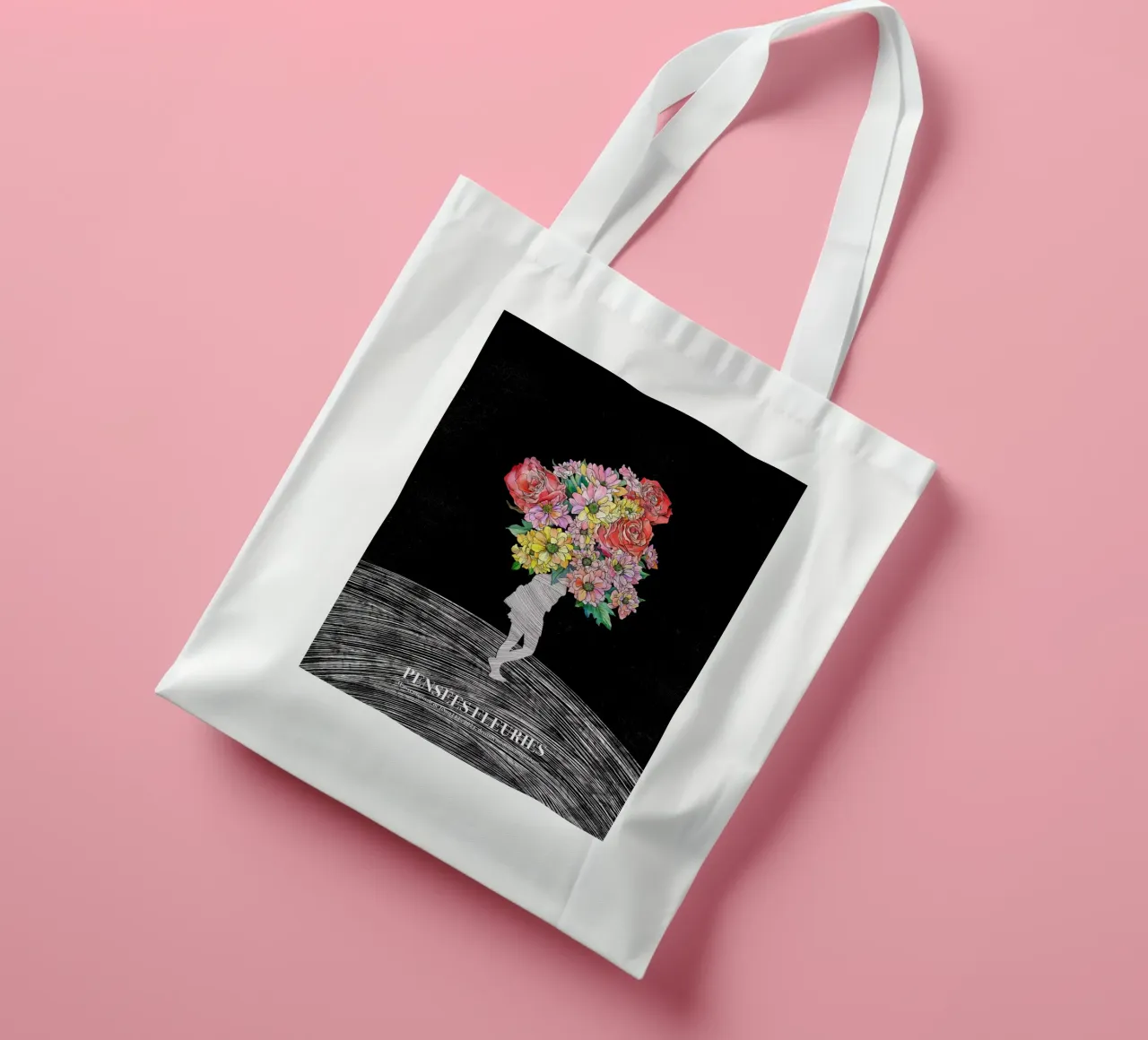 Pensées Fleuries borsa in juta da artleejisun