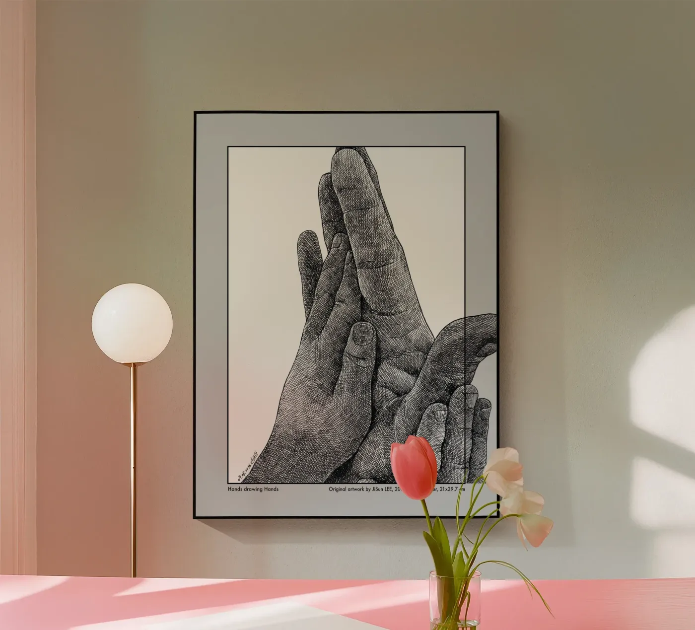 Hands drawing Hands - 1 plexiglass da artleejisun