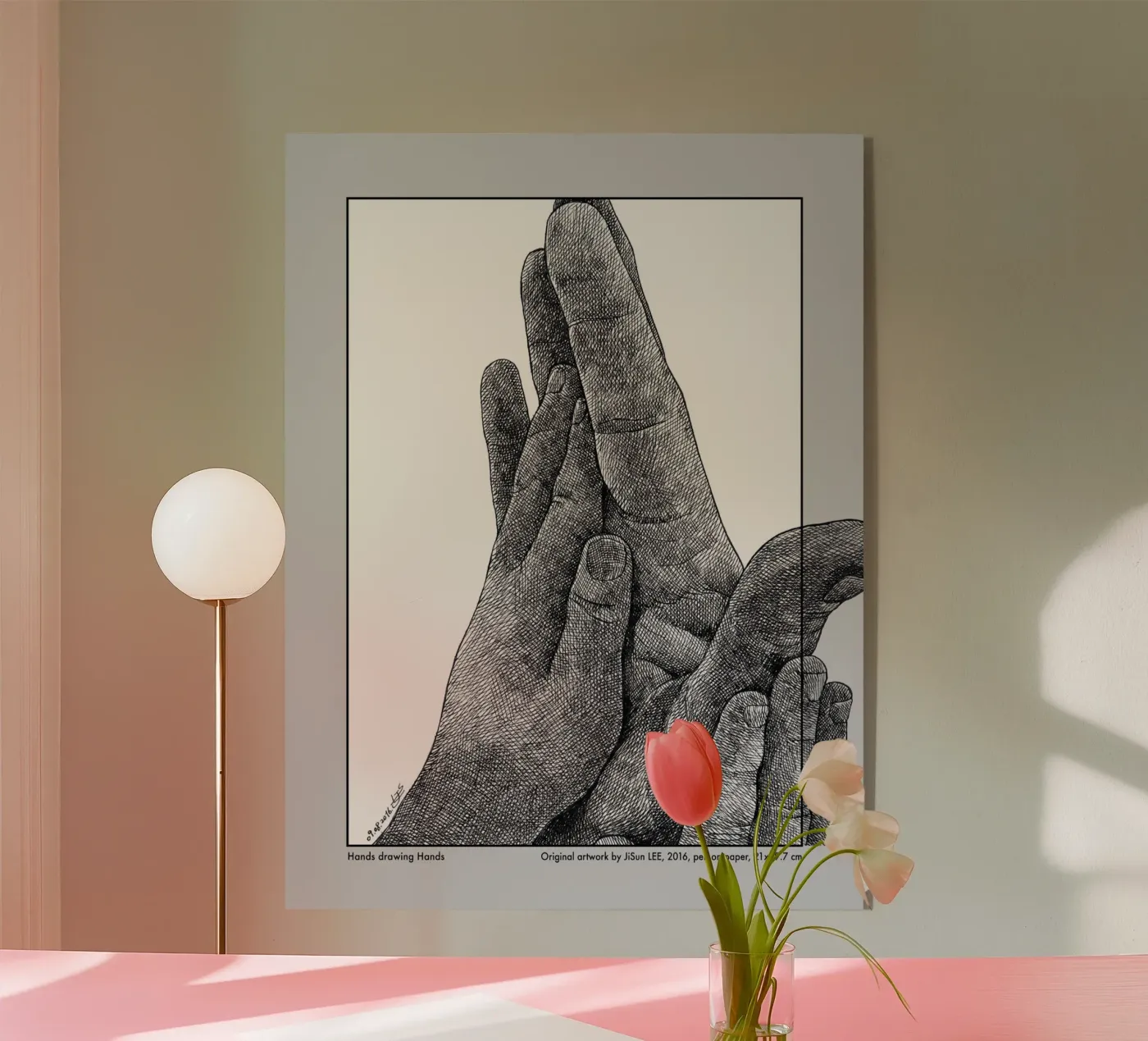 Hands drawing Hands - 1 plexiglass da artleejisun