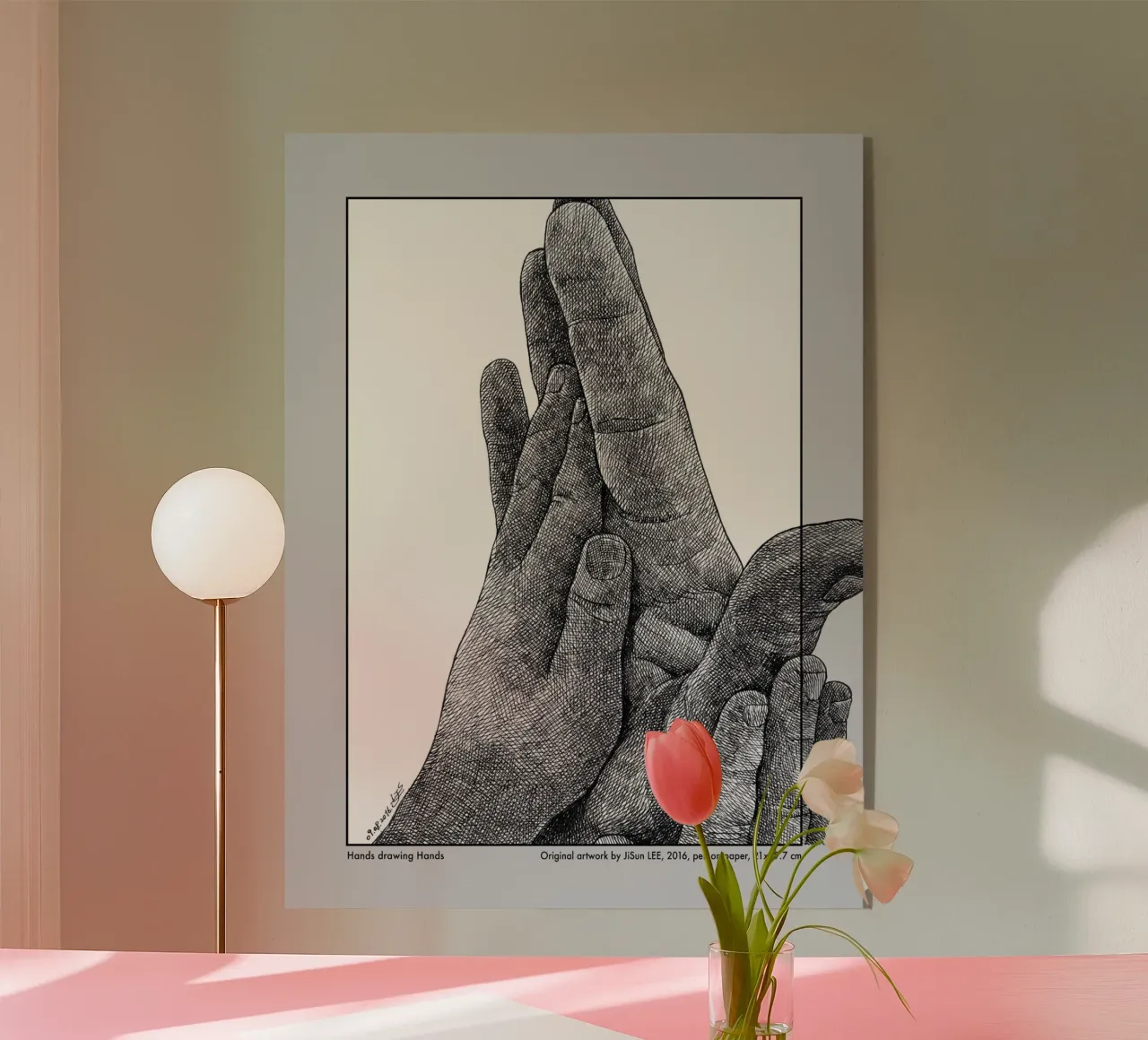 Hands drawing Hands - 1 plexiglass da artleejisun