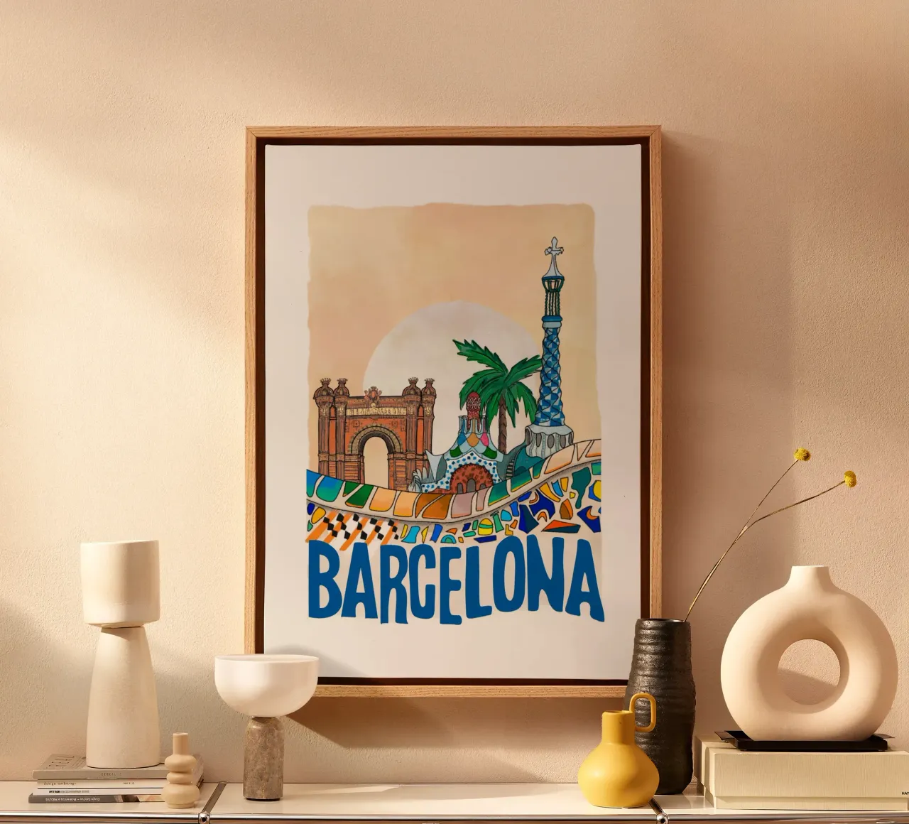 Barcelona - Park Güell and Arc de Triomf tela con Cornice a cassetta da Claudiabrueggen