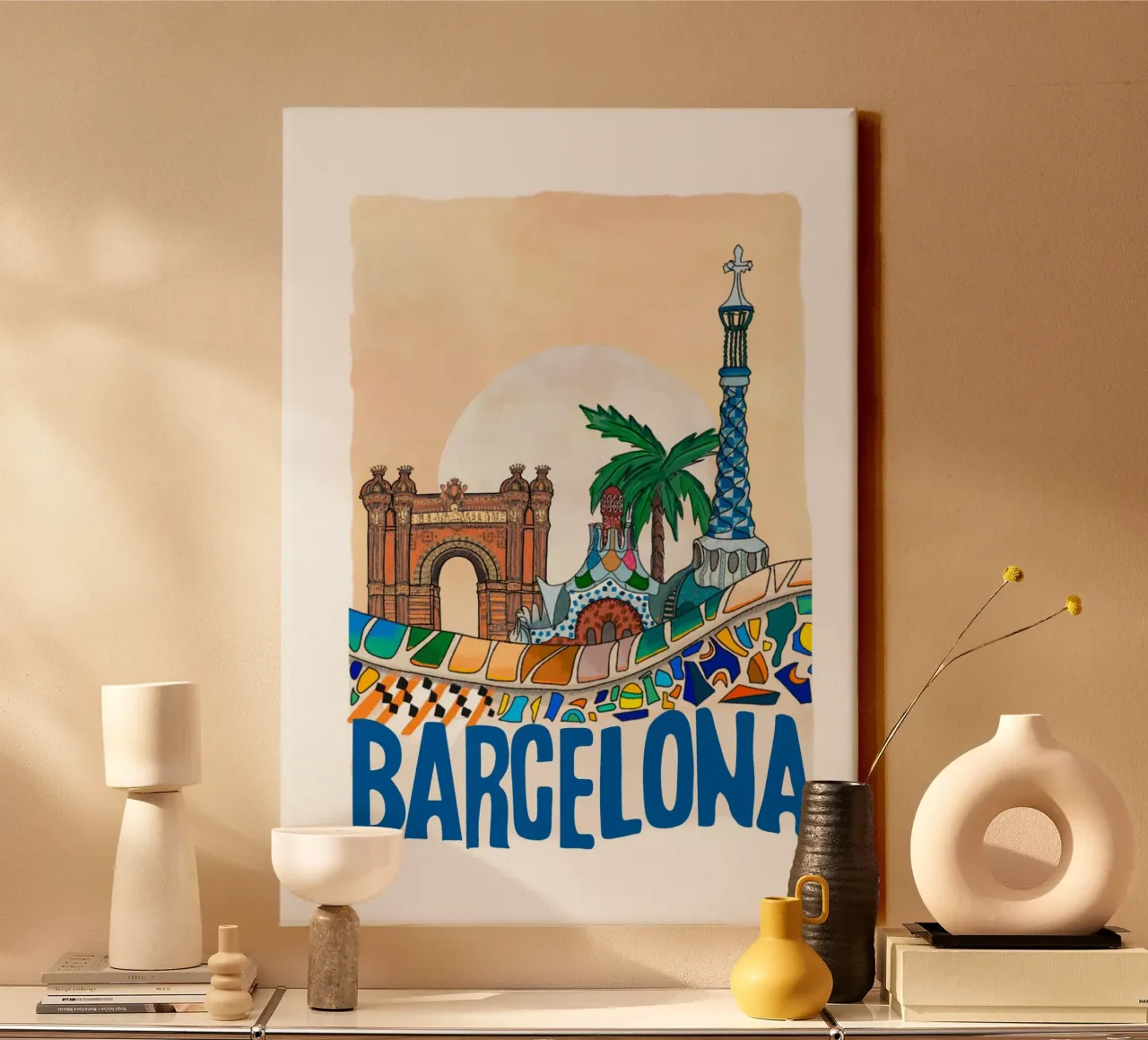 Barcelona - Park Güell and Arc de Triomf tela con Cornice a cassetta da Claudiabrueggen