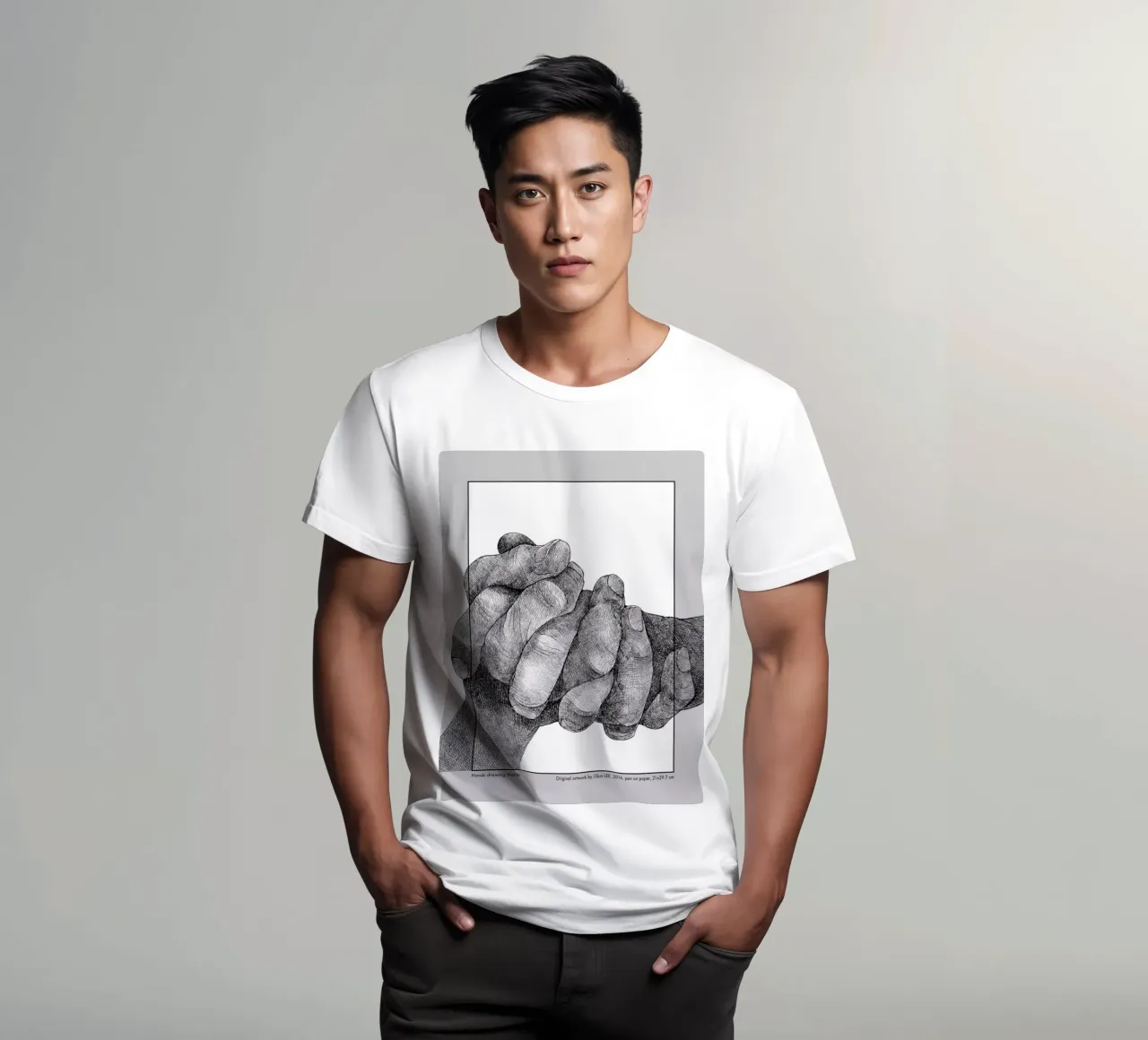 Hands drawing Hands - 2 t-shirt da artleejisun