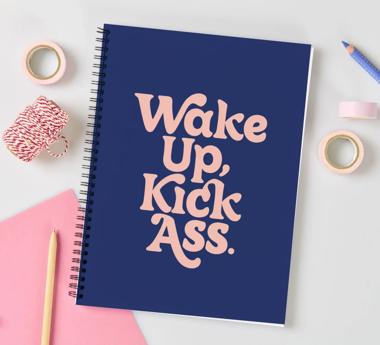 Wake Up Kick Ass Empowering Typography Design spiral notebook by THE MOTIVATED TYPE