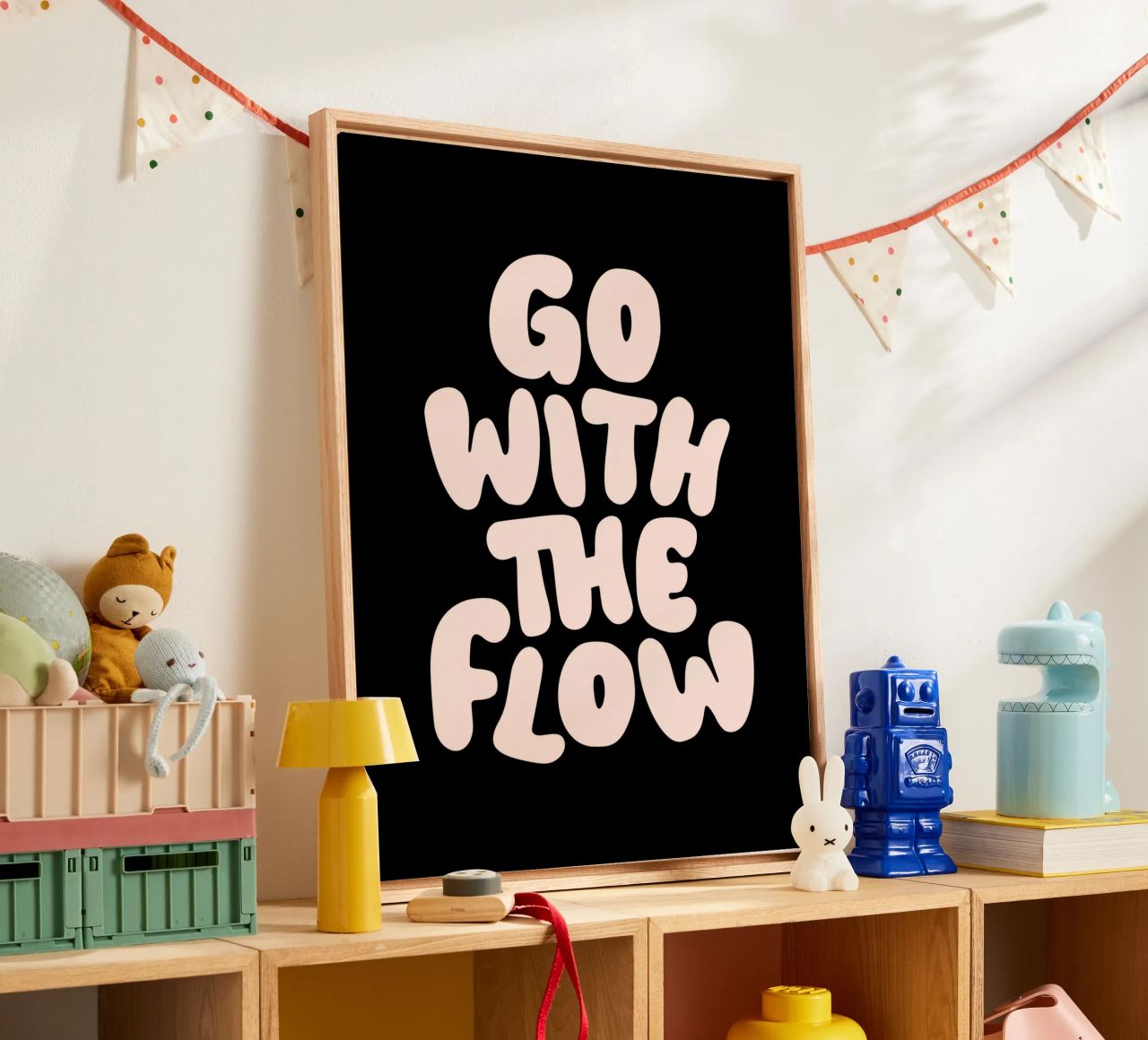 Go With The Flow Rustgevend Typografie Ontwerp canvas van THE MOTIVATED TYPE