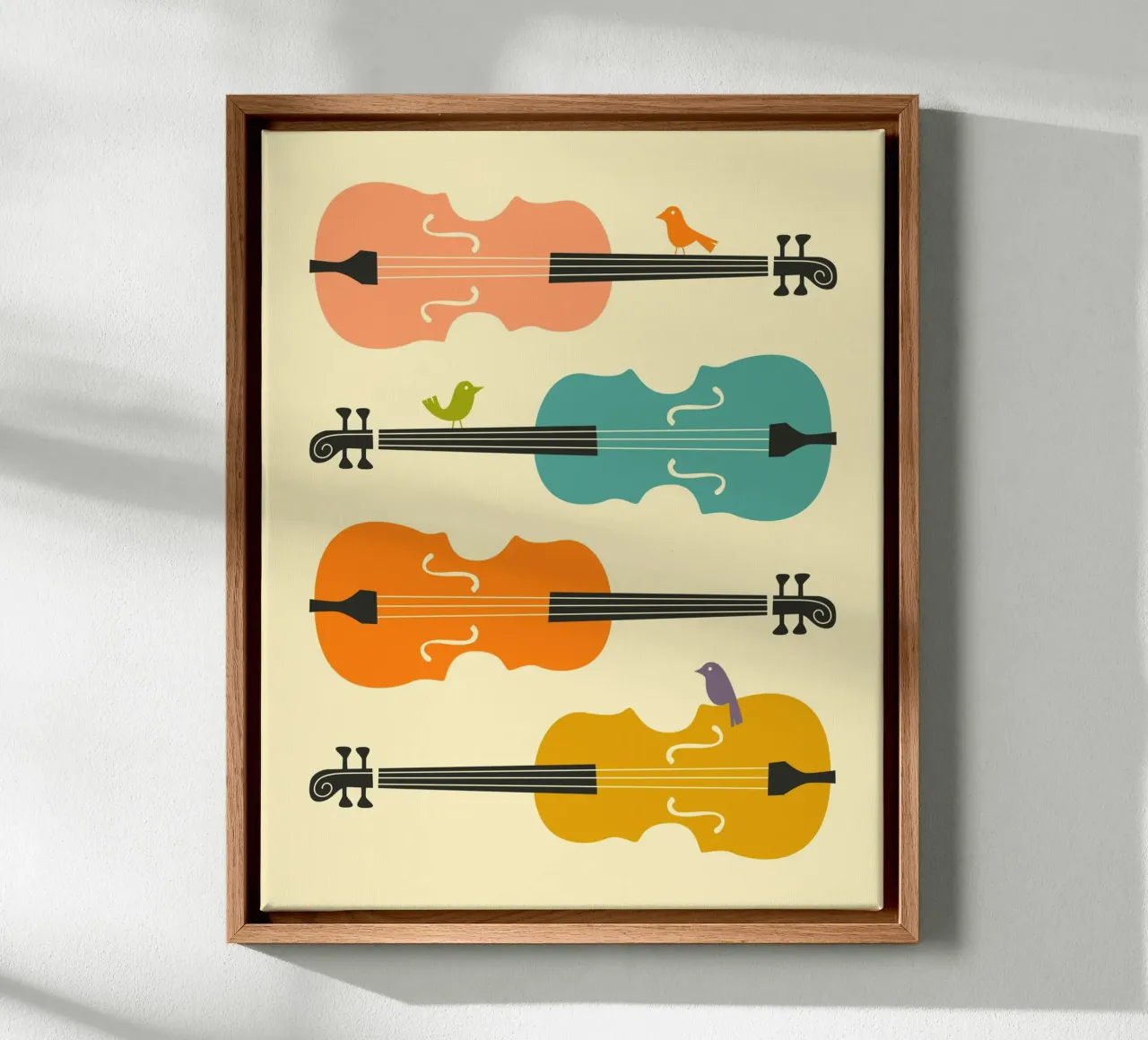 Birds On Cello Strings canvas with Floater frame by Jazzberry Blue