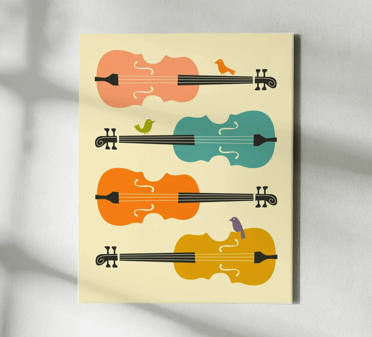 Birds On Cello Strings canvas with Floater frame by Jazzberry Blue