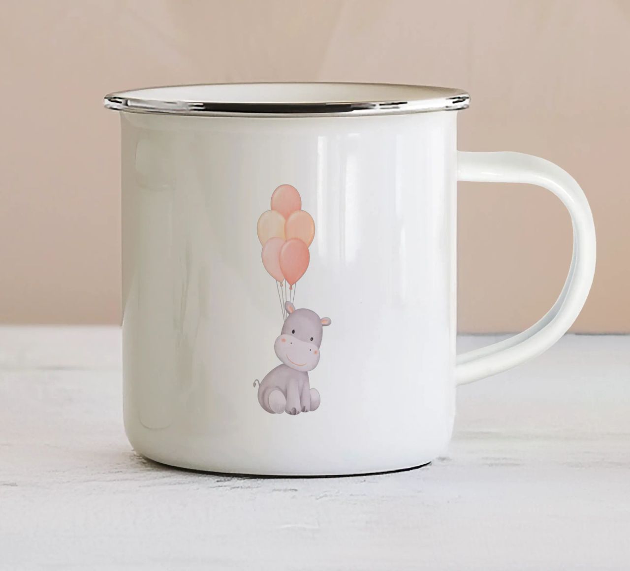 Sogno di un ippopotamo allegro tazza in smalto da Doodle Dreams Art