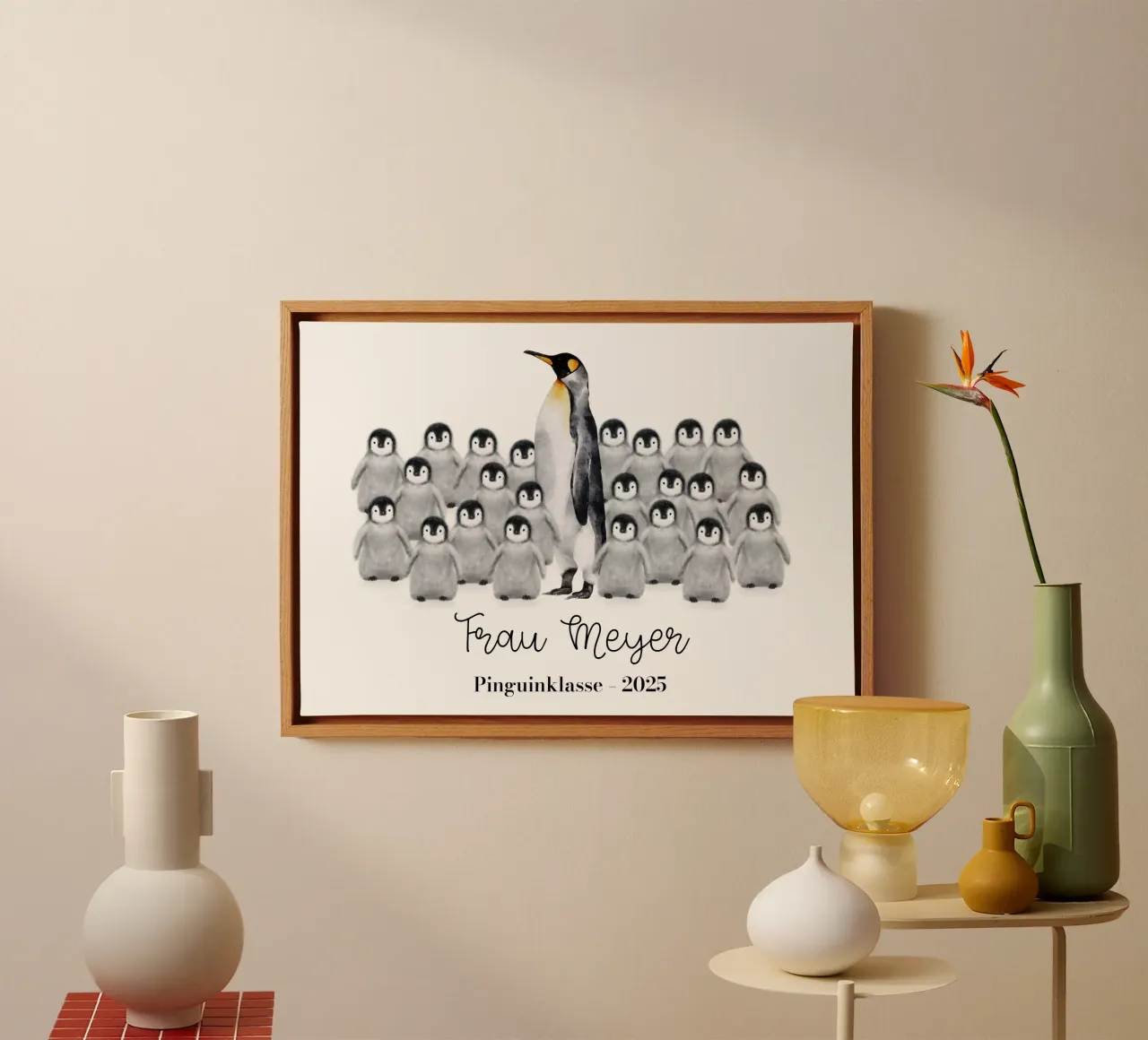 Abschiedsgeschenk Lehrer Pinguin - Poster Klasse Abschluss Leinwand mit Schattenfugenrahmen von Wunderbarwir