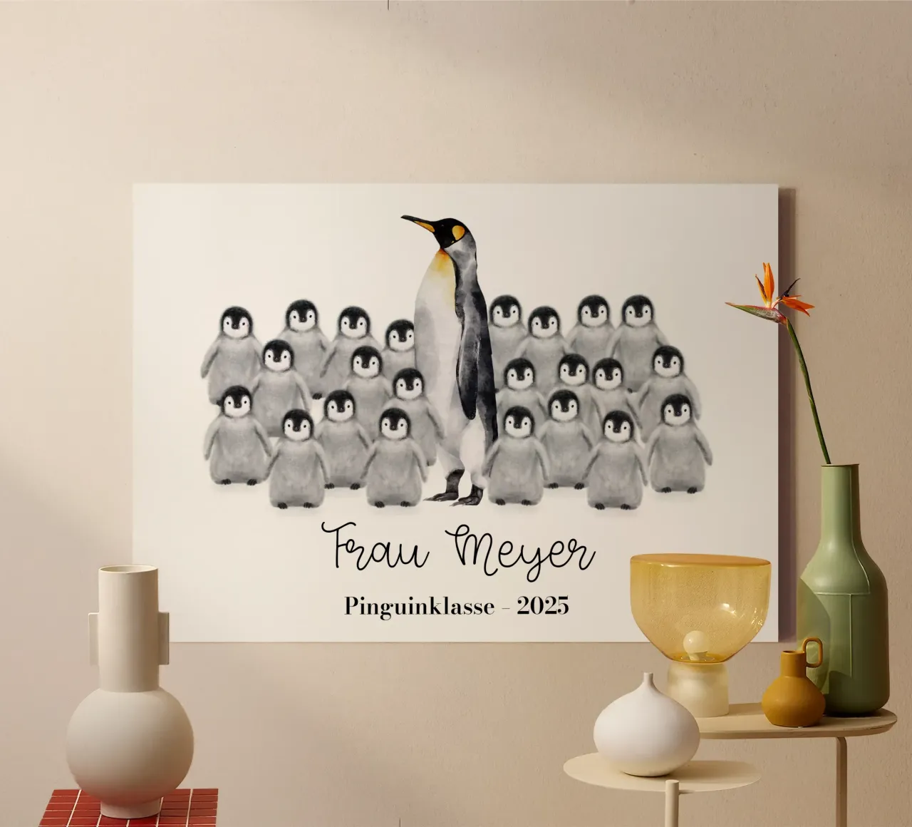 Abschiedsgeschenk Lehrer Pinguin - Poster Klasse Abschluss Leinwand mit Schattenfugenrahmen von Wunderbarwir